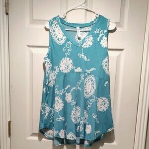 Honeyme Aqua Babydoll Top with Ivory Floral Pattern